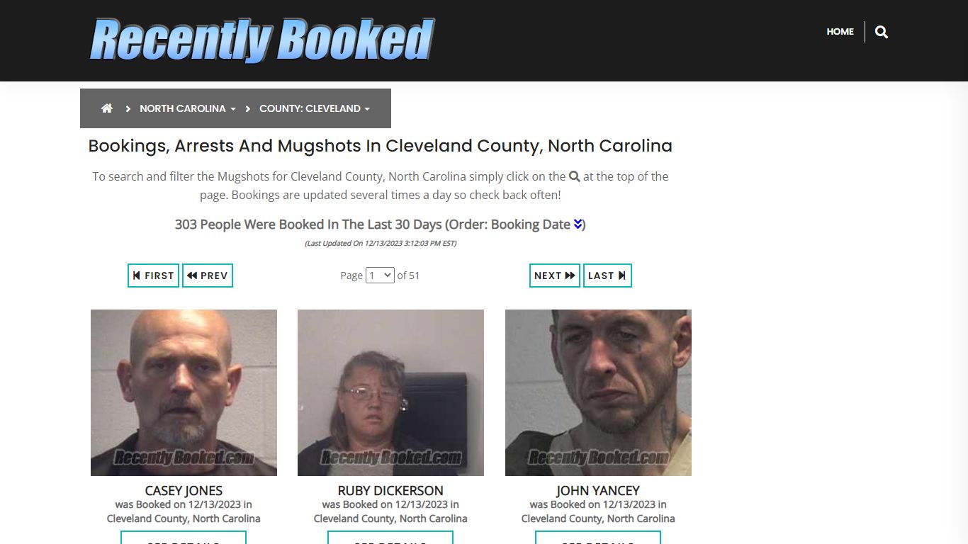 Bookings, Arrests and Mugshots in Cleveland County, North Carolina