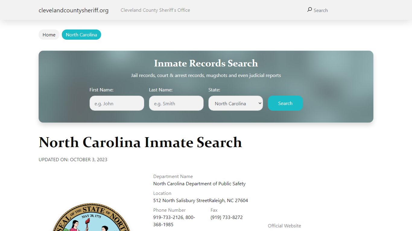 North Carolina Inmate Search - Cleveland County Sheriff